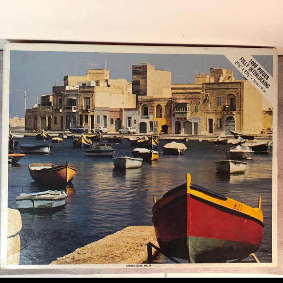 Vintage Whitman 1000-piece jigsaw puzzle featuring a "Harbor Scene, Malta - Picture 1 of 7